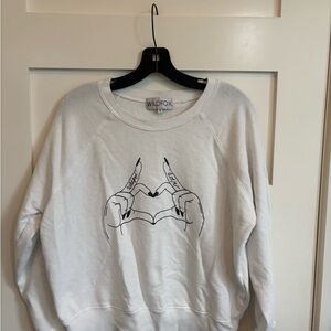 Wildfox White Crewneck Sweatshirt with Black Logo Tag